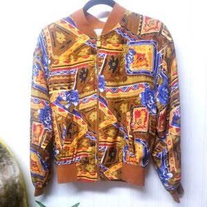 Petite Sophisticate Abstract Colorful Silk Jacket